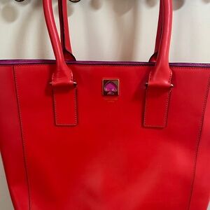 Kate Spade Vibrant Red Tote with Purple Accents